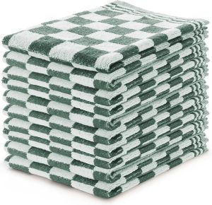 LINNICK Keukendoeken Set Blok Donker Groen – 50x50 – Set van 10 – Geblokt – Blokdoeken – 100% katoen – Keukendoek – handdoeken