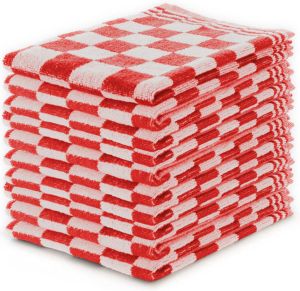 LINNICK Keukendoeken Set Blok Rood – 50x50 – Set van 10 – Geblokt – Blokdoeken – 100% katoen – Keukendoek – handdoeken
