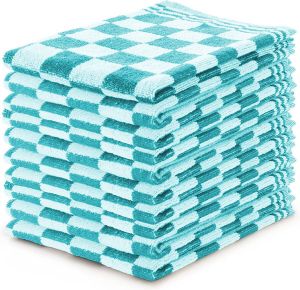 LINNICK Keukendoeken Set Blok Turquoise – 50x50 – Set van 10 – Geblokt – Blokdoeken – 100% katoen – Keukendoek – handdoeken