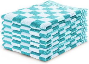 LINNICK Keukendoeken Set Blok Turquoise – 50x50 – Set van 6 – Geblokt – Blokdoeken – 100% katoen – Keukendoek – handdoeken