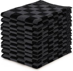 LINNICK Keukendoeken Set Blok Zwart – 50x50 – Set van 10 – Geblokt – Blokdoeken – 100% katoen – Keukendoek – handdoeken