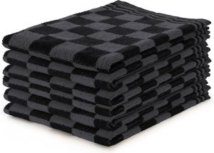 LINNICK Keukendoeken Set Blok Zwart – 50x50 – Set van 6 – Geblokt – Blokdoeken – 100% katoen – Keukendoek – handdoeken