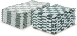 LINNICK Theedoeken en Keukendoeken Set Donker Groen Set van 12 – Geblokt – Blokdoeken – 100% katoen – 6 Horeca Theedoeken – 65x65cm 6 Keukendoeken 50x50cm