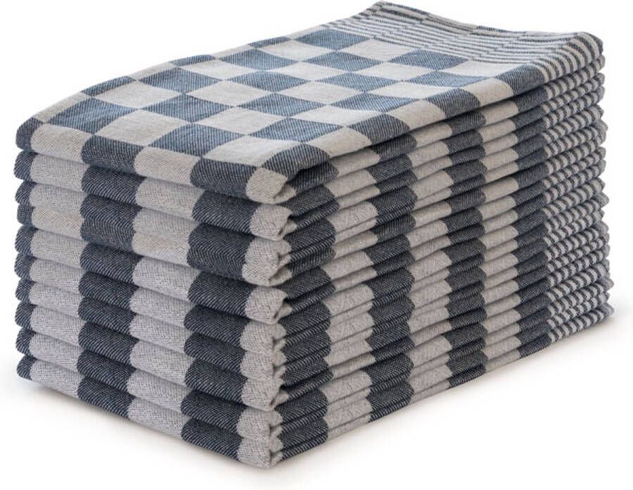LINNICK Theedoeken set Blok Blauw 65x65 Set van 10 Geblokt Blokdoeken 100% katoen Horeca Theedoeken