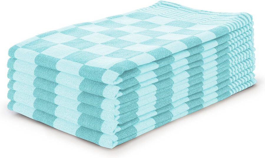 LINNICK Theedoeken set Blok Turquoise 65x65 Set van 6 Geblokt Blokdoeken 100% katoen Horeca Theedoeken