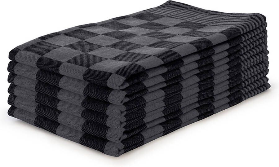 LINNICK Theedoeken set Blok Zwart 65x65 Set van 6 Geblokt Blokdoeken 100% katoen Horeca Theedoeken