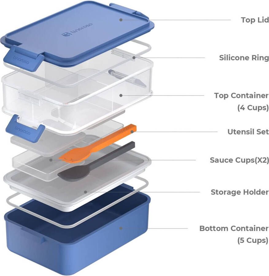 Linoroso Stapelbare Bento Box voor volwassenen lunchbox Voldoe aan alle behoeften voor containers klassiek blauw