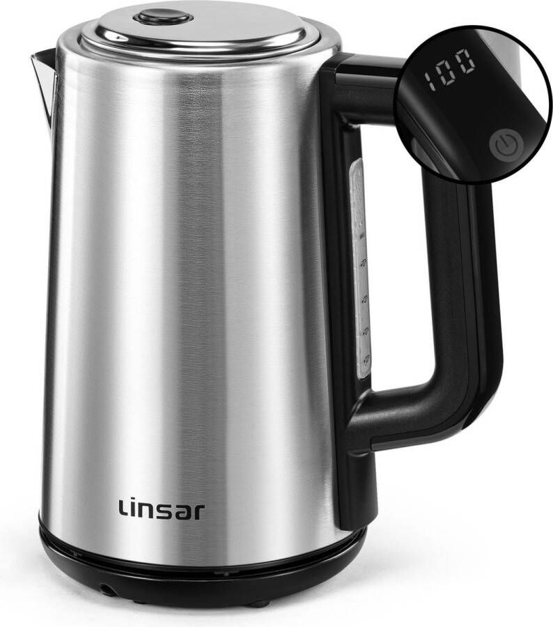 Linsar Waterkoker RVS look 1 7 liter met temperatuurregeling warmhoudfunctie 5 temperatuurinstellingen kalkfilter automatische uitschakeling en digitale weergave 2200 Watt