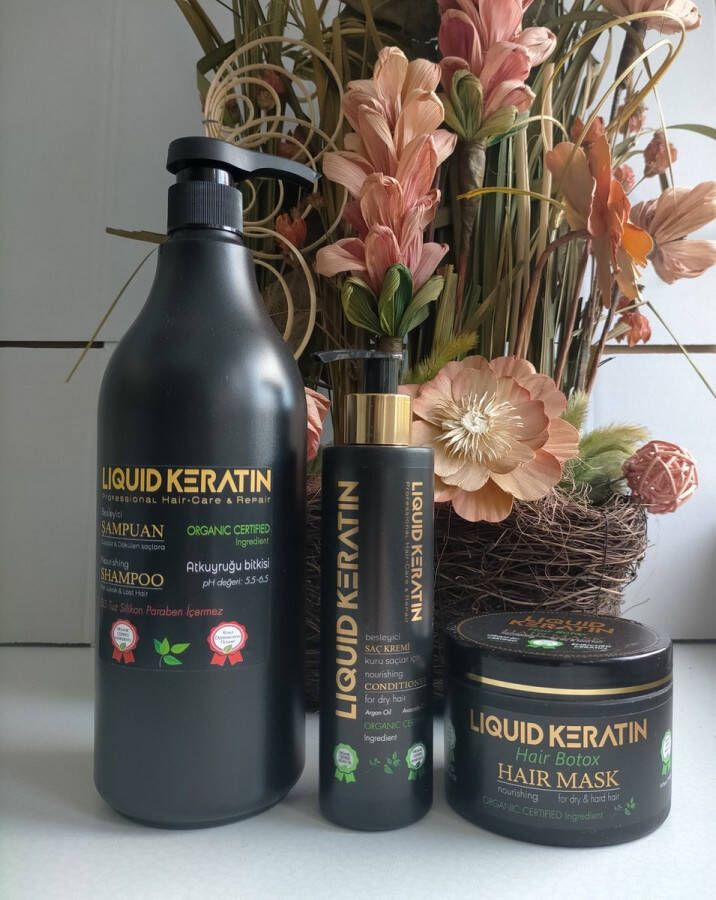 Liquid Keratin Bio Keratine Organic Combo Haarverzorging set 1 x Shampoo 1000 ml 1 x Haar crème 200 ml 1 x Haarmasker 250 ml Herbal Haarverzorging