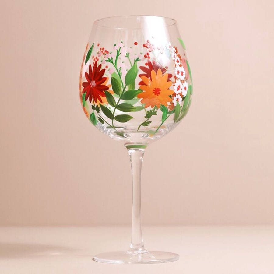 Lisa Angel Limited Cocktailglas Gin Tonic Glas -Handgeschilderd Wildflower Balloon Glas Gin Glas Bijzondere Glazen 10x22 cm