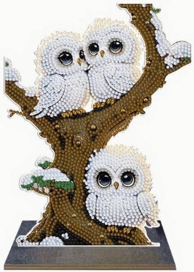 LisasStore Diamond Painting staander 3 witte uilen in boom