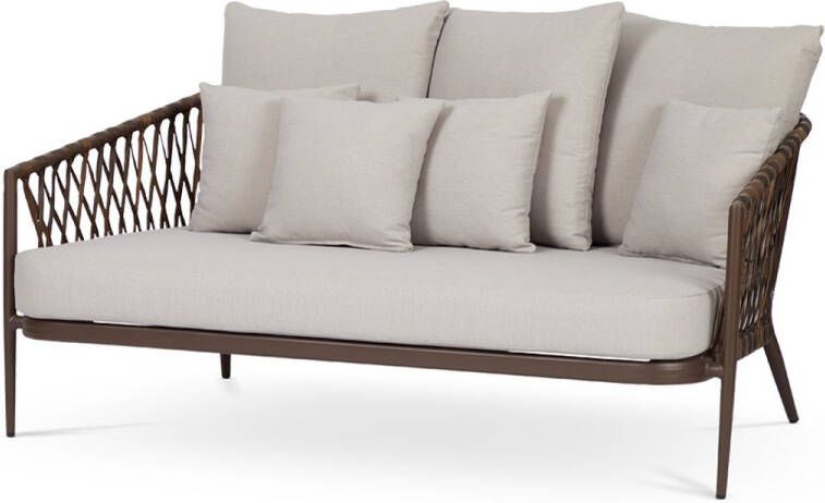 Lisomme Mette rotan tuinbank beige met Zitkussens lounge kunststof rattan aluminium bruin zand