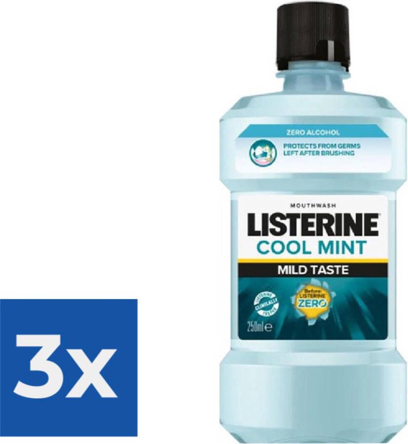 Listerine 12 x Mondwater- Alcoholvrij Cool Mint 250 ml 3574660649864 Voordeelverpakking 3 stuks