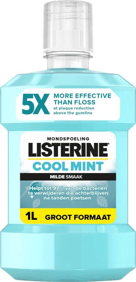 Listerine Cool Mint Milde Smaak mondspoeling zonder alcohol met etherische oliën helpt bacteriën te verwijderen en zorgt voor een langdurig frisse adem 3 x 500 ml