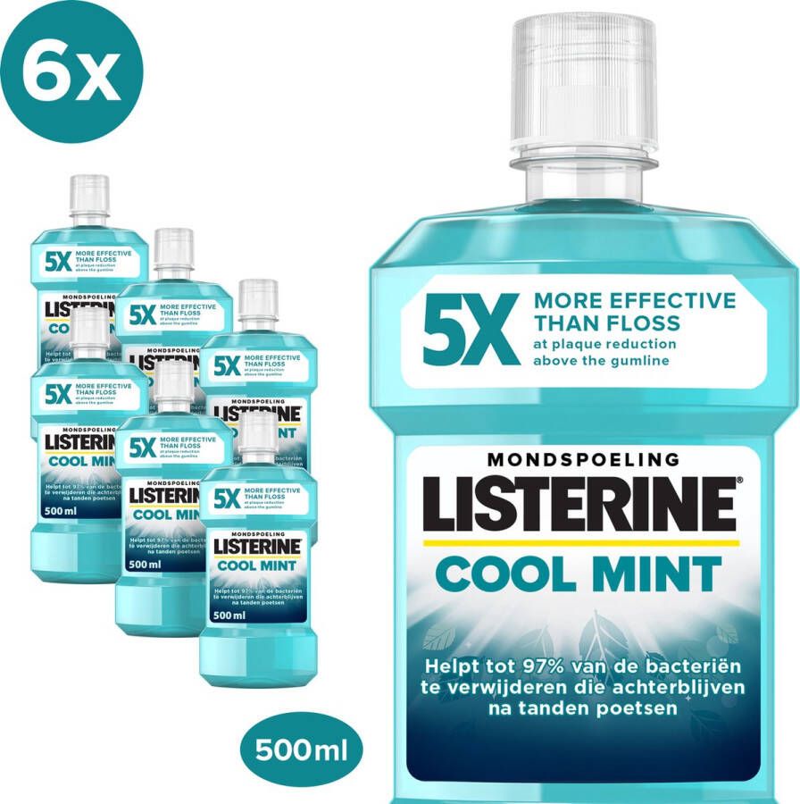 Listerine Cool Mint mondwater verfrissende mondwaterspoeling voor bestrijding van schadelijke bacteriën voor gezond tandvlees 6 x 500ml