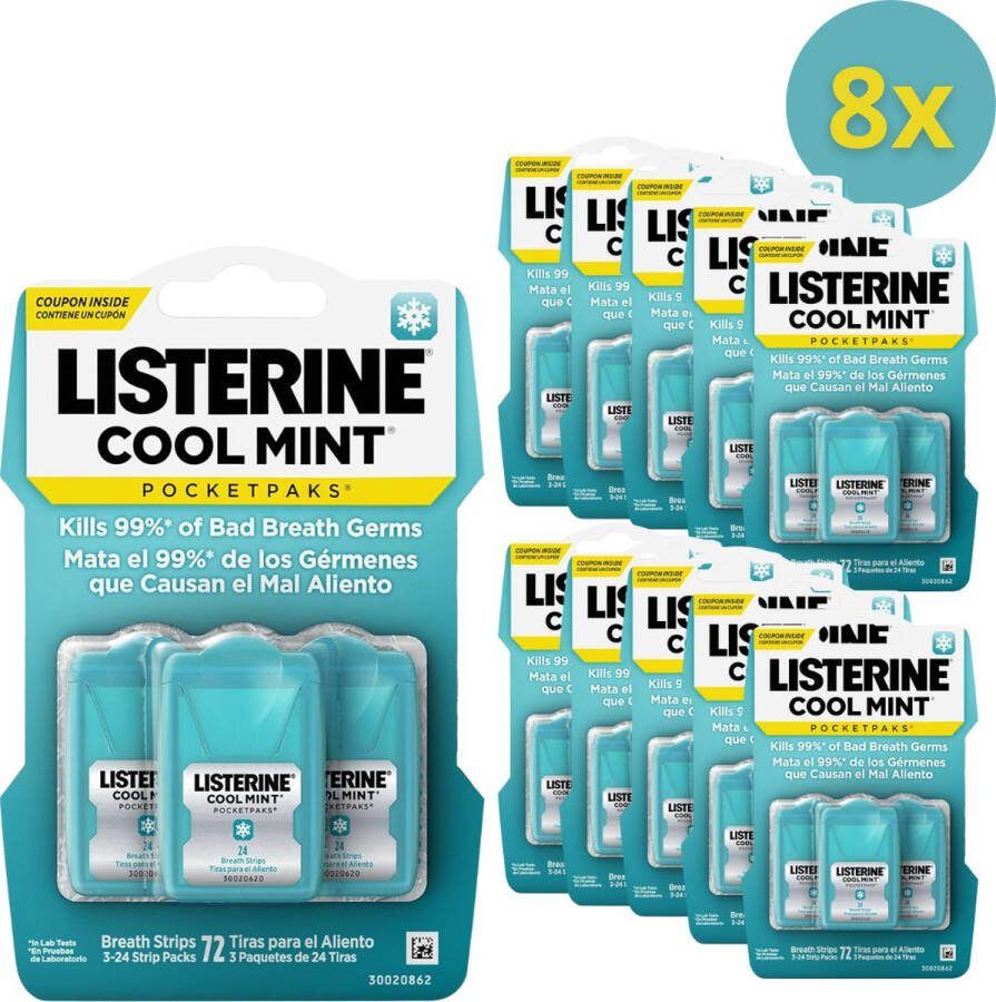 Listerine CoolMint Pocket Paks 8 Stuks Strips Tegen Slechte Adem Voordeelset Geen Mondwater Nodig