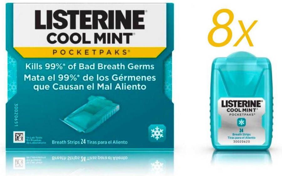Listerine CoolMint Pocket Paks Strips Tegen Slechte Adem Geen Mondwater Nodig Total Care- 8 Stuks
