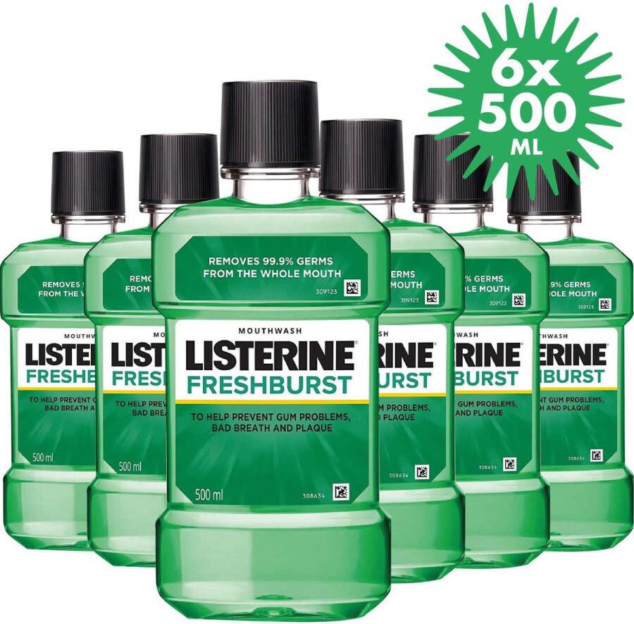 Listerine Fresh Burst Mondwater 6 x 500ml Voordeelverpakking