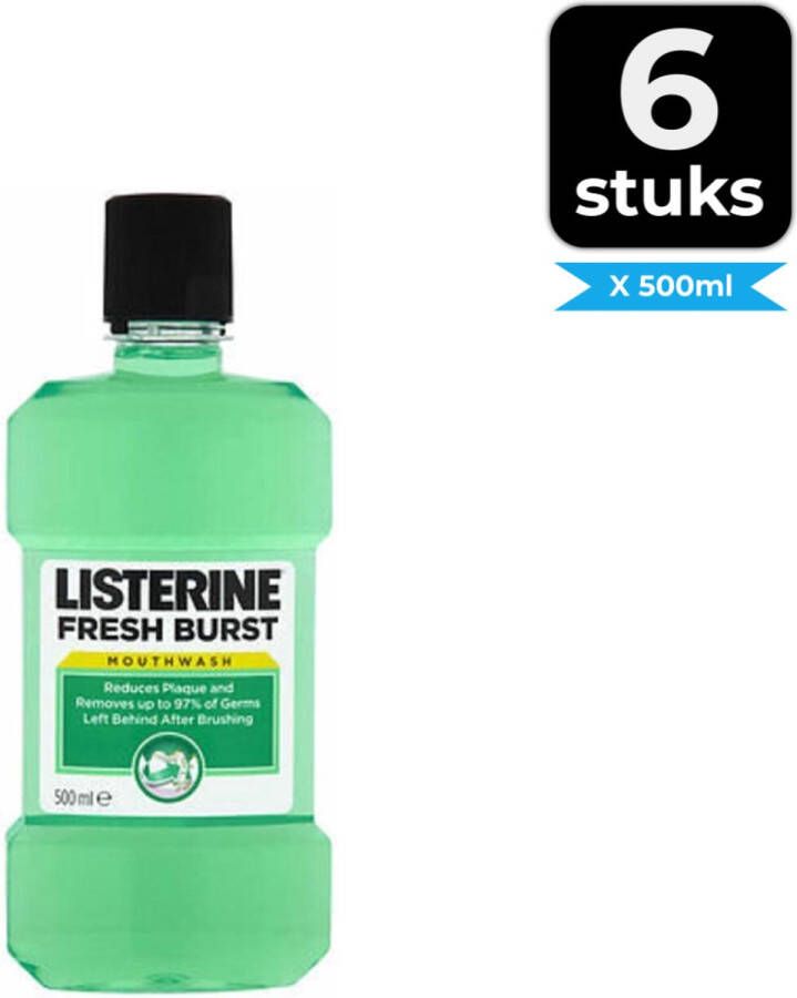 Listerine Mondwater Fresh Burst Sterk Gebit 500 ml Voordeelverpakking 6 stuks