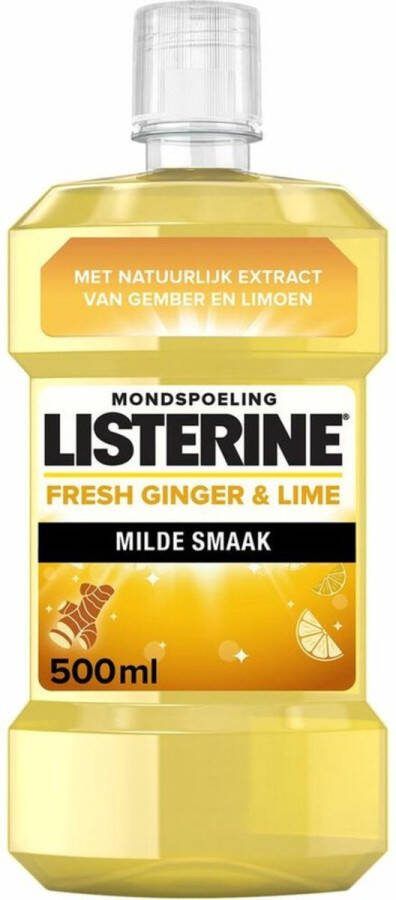 Listerine Mondwater Fresh Ginger & Lime mondspoeling gember- en limoenextract zonder alcohol voor een frisse adem 6 x 500 ml
