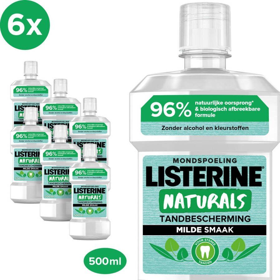 Listerine Naturals Tandbescherming mondwater met milde muntsmaak zonder alcohol met essentiële fluoride en biologisch afbreekbare formule 6 x 500ml