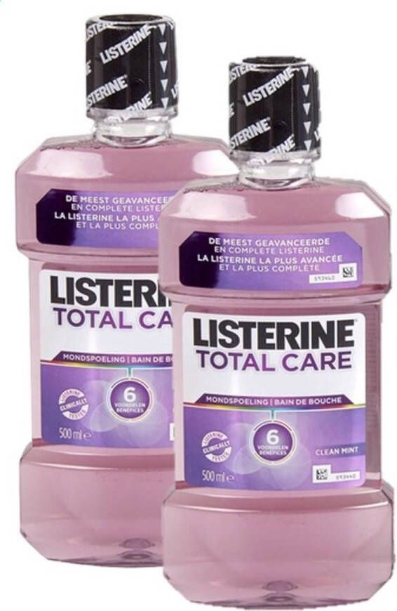 Listerine Mondwater Mondspoeling Total Care 6 in 1 Complete 6-Voudige Werking Clean Mint Smaak 2 x 500 ml