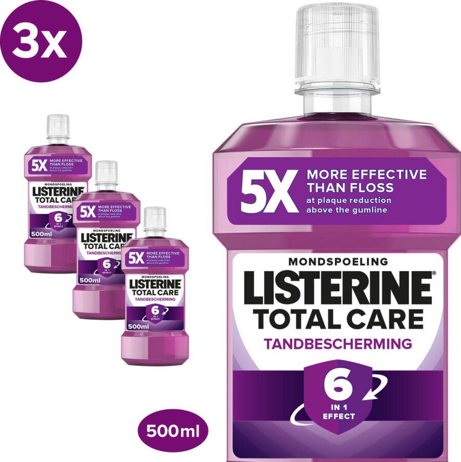 Listerine Total Care Tandbescherming mondspoeling biedt complete bescherming voor sterke tanden met 6 in 1 effect 3 x 500 ml