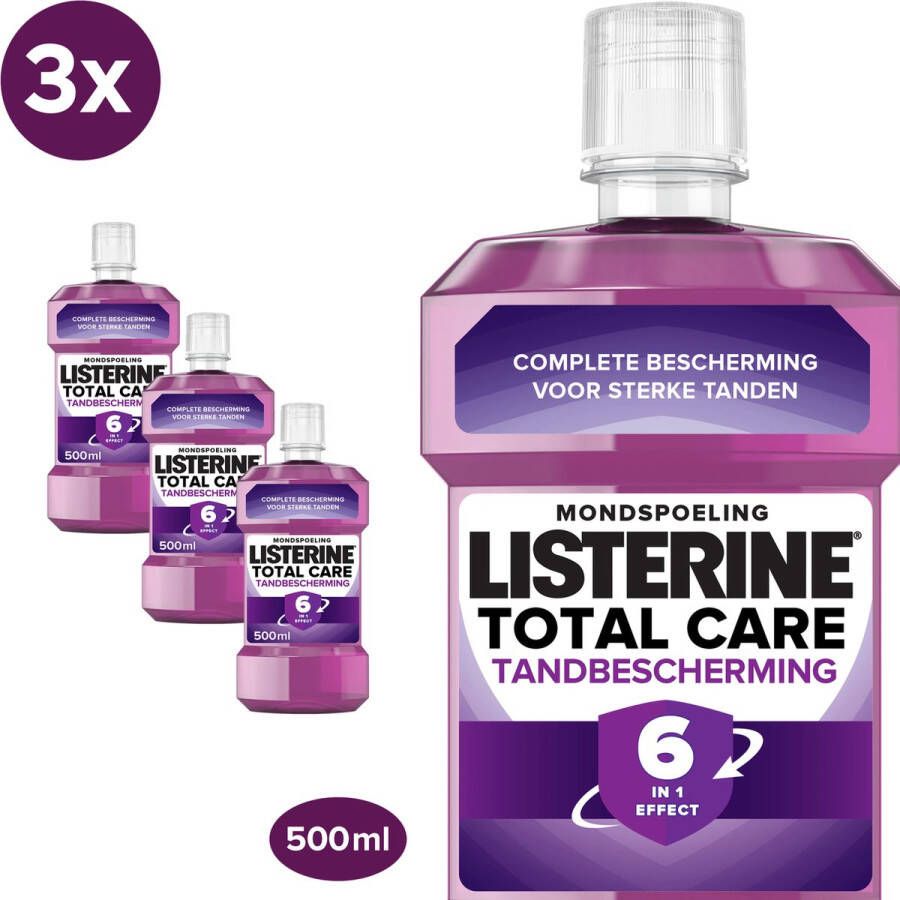 Listerine Total Care Tandbescherming mondspoeling biedt complete bescherming voor sterke tanden met 6 in 1 effect 3 x 500 ml