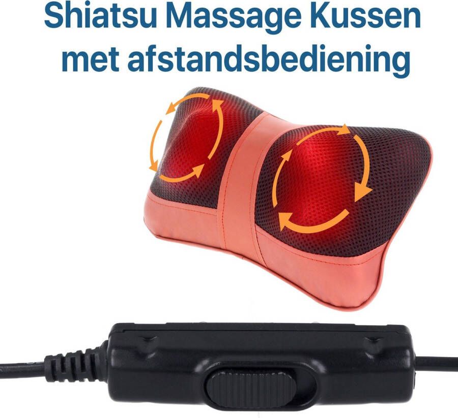 LitaLife – Massagekussen Shiatsu Massage voor Nekmassage en Schouders Rood 4 Roterende Ballen Infrarood Warmte Instelbare Draairichting
