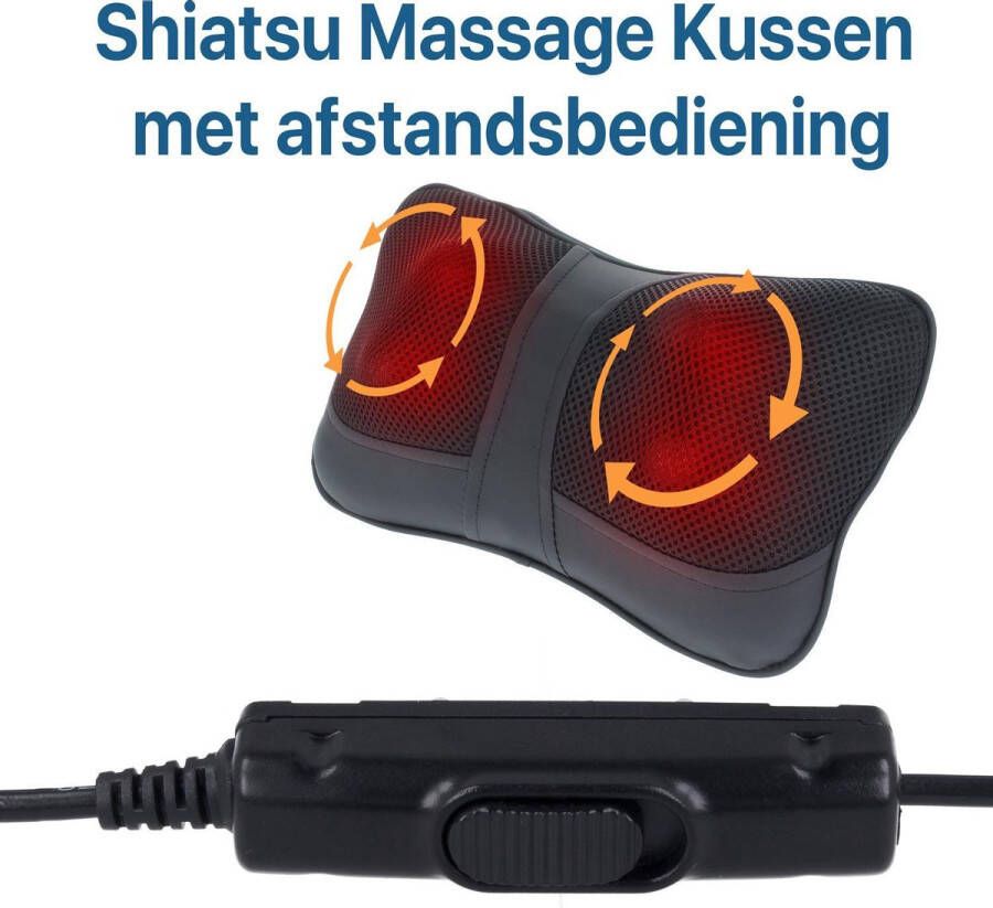 LitaLife – Massagekussen Shiatsu Massage voor Nekmassage en Schouders Zwart 4 Roterende Ballen Infrarood Warmte Instelbare Draairichting