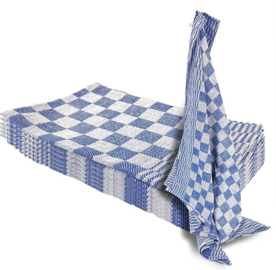 LitaLife Theedoekenset Glazendoeken (Set van 6) Blok Blauw 65x65 Geblokt Blokdoeken 100% katoen Horeca Theedoeken horeca Glazendoeken