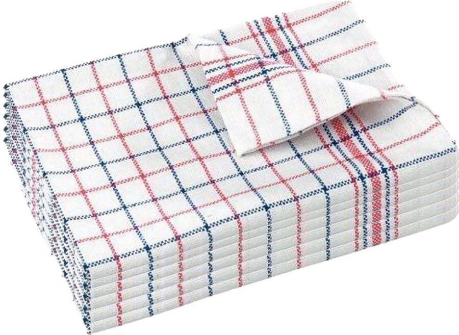 LitaLife Theedoekenset Glazendoeken (Set van 6) Blok Rood-blauw 65x65 -Geblokt Blokdoeken 100% katoen Horeca Theedoeken horeca Glazendoeken