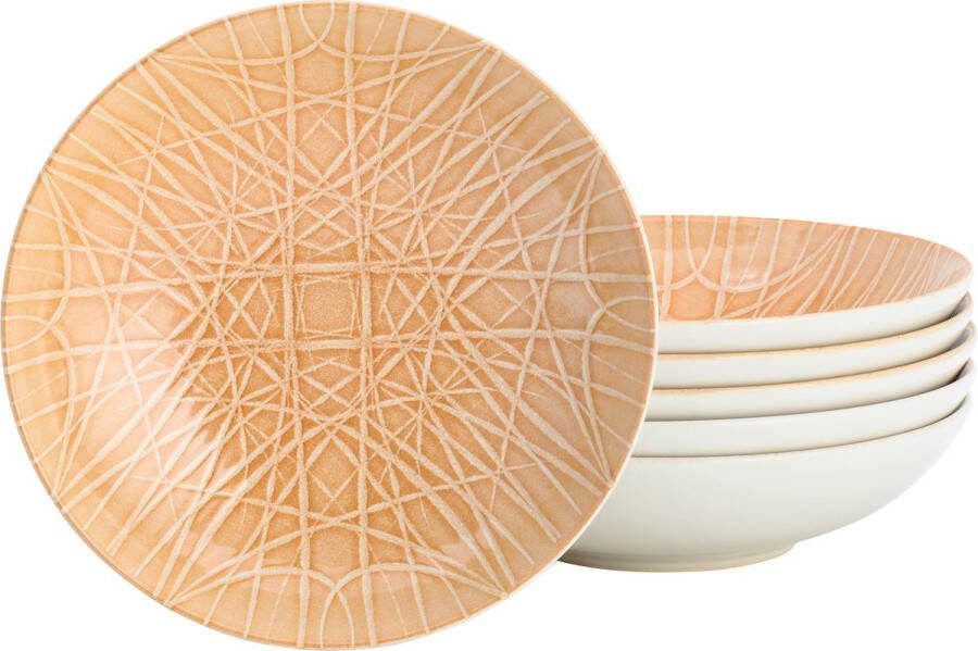 Lite-Body Hermes Pastabord Set van 6 stuks Ø21 cm Stoneware Bamboo Peach