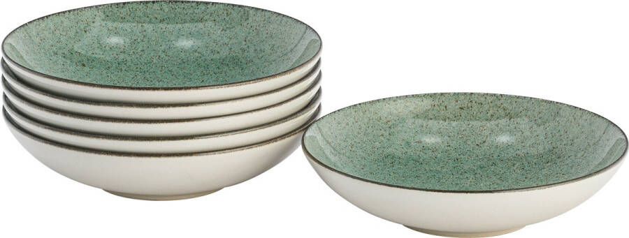 Lite-Body Hermes Pastabord Set van 6 stuks Ø21 cm Stoneware Mintgroen spikkel