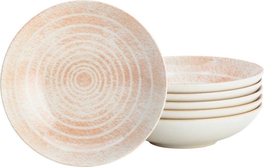 Lite-Body Hermes Pastabord Set van 6 stuks Ø21 cm Stoneware Wit Peach