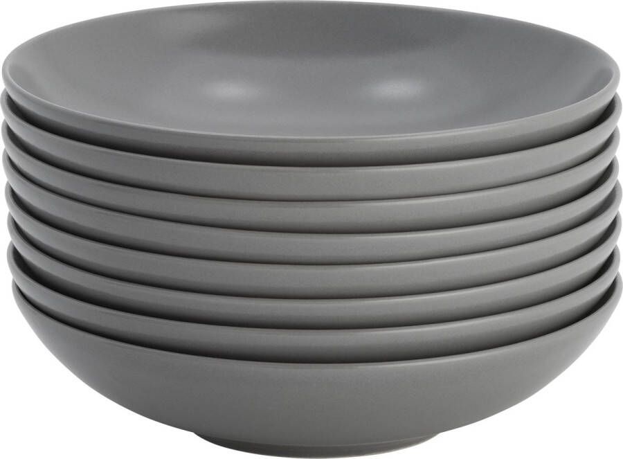 Lite-Body Hermes Pastabord Set van 8 stuks Ø 21 cm Stoneware Grijs Mat