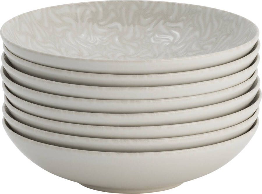 Lite-Body Hermes Pastabord Set van 8 stuks Ø 21 cm Stoneware Wit relief wave