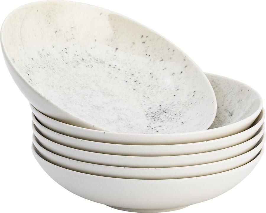 Lite-Body Hermes Pastabord Set van 6 stuks Ø 21 cm Fine Porselein Wit spikkels grijs