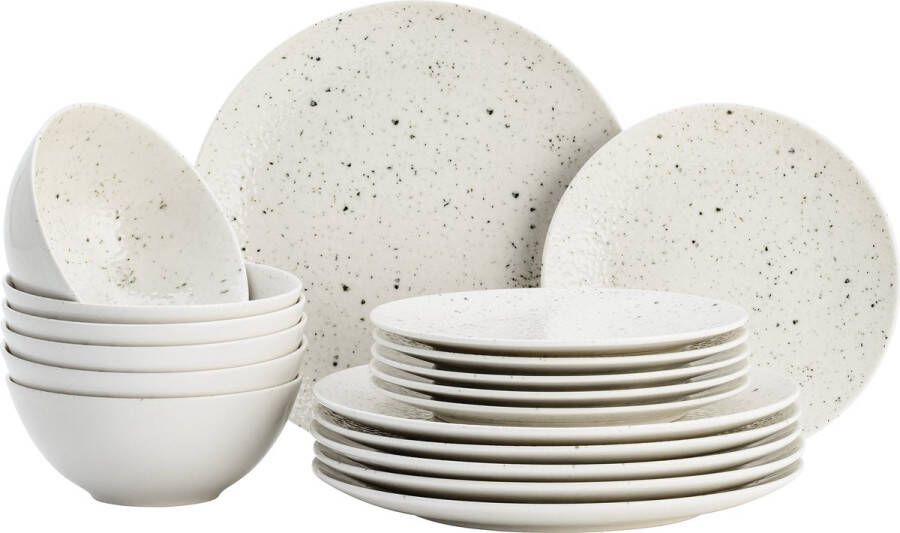 Lite-Body Luxe Serviesset 6 personen 18 delig Wit spikkel relief