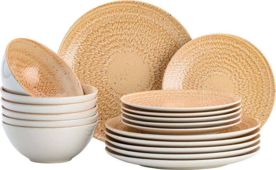 Lite-Body Serviesset Hermes -Terra 6 persoons 18 delig Bordenset Ontbijtborden Dinerborden Kommen Servies Vaatwasser- en Magnetronbestendig Chic en Trendy