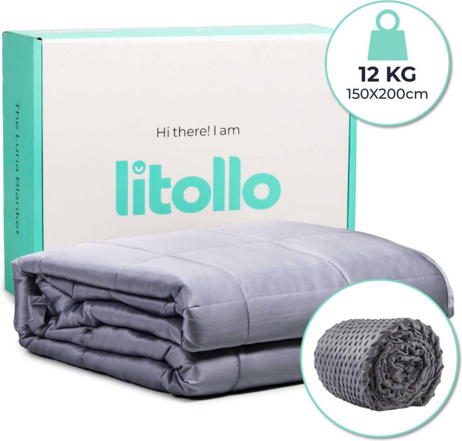 Litollo Verzwaringsdeken 12 kg met Fleece buitenhoes Weighted Blanket Duurzaam Bamboe Materiaal Grijs 150x200cm