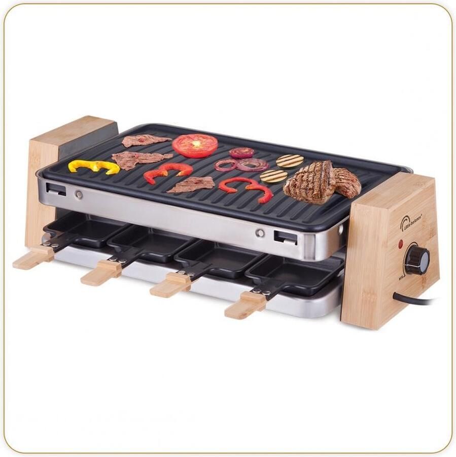 Little Balance 8388 Raclette & gourmetset 8 pers 1500 Watt PFAS vrij regelbare thermostaat rvs hout