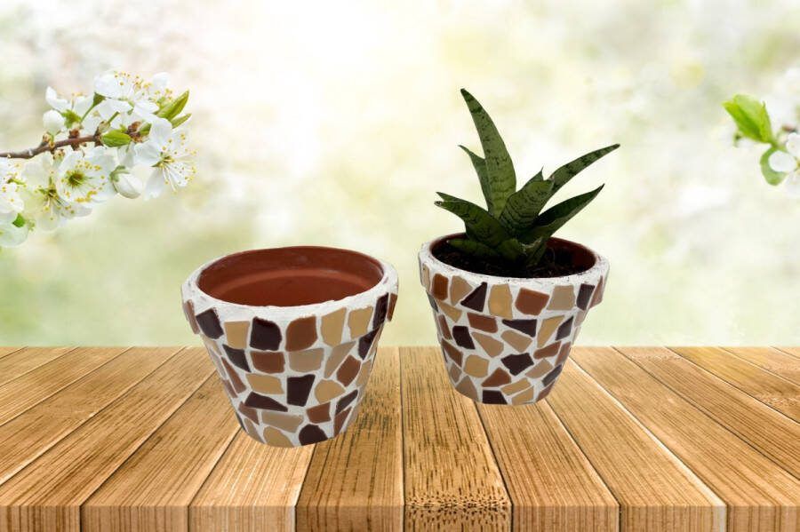 Little Creations DIY Pakket Mozaïek Bloempot Beige zand Hobbypakket Knutselpakket voor volwassenen Doe het zelf pakket bloempot mozaïek