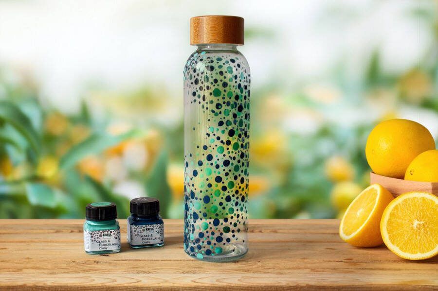 Little Creations DIY Glazen Waterfles verven hobbypakket voor volwassenen Doe het zelf pakket Waterfles Verven Blue & Ice Mint