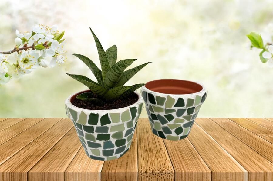 Little Creations DIY Pakket Mozaïek Bloempot Groen Hobbypakket Knutselpakket voor volwassenen Doe het zelf pakket bloempot mozaïek