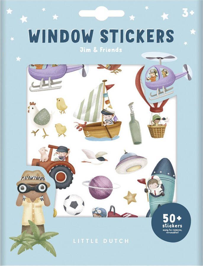 Little Dutch raamstickers Jim & Friends niet permanente verplaatsbare stickers met speelachtergrond window stickers