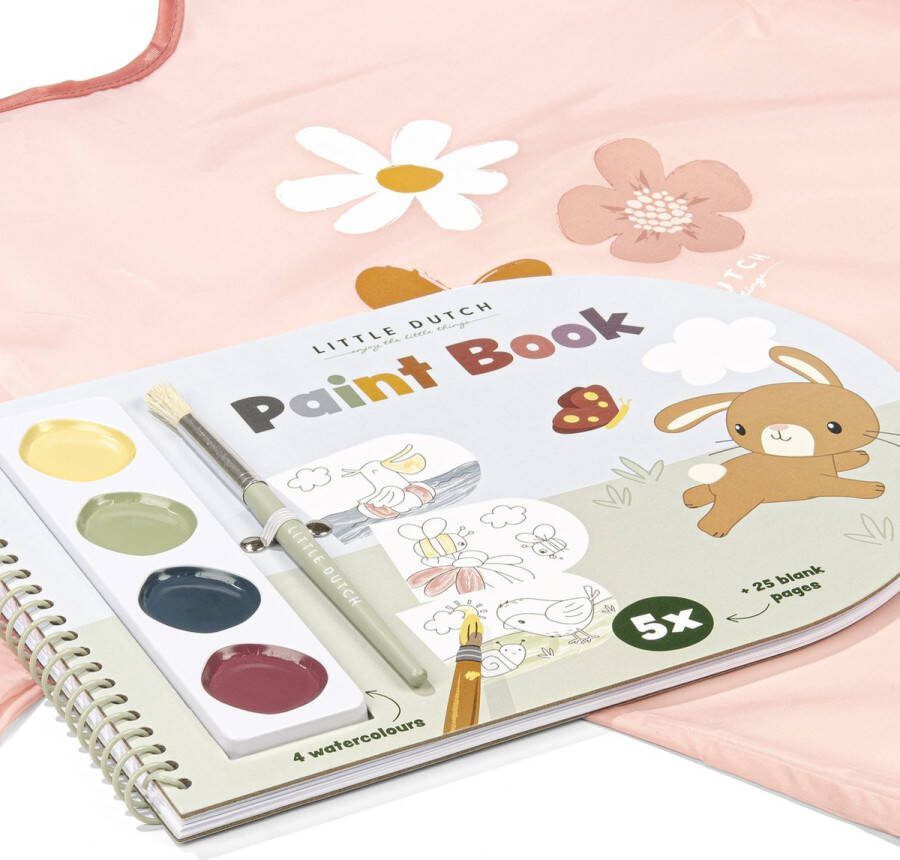 Little Dutch verfboek met bijpassende knutselschort Little Pink Flowers creatief speelgoed peuter kleuter verven Bambolino Toys