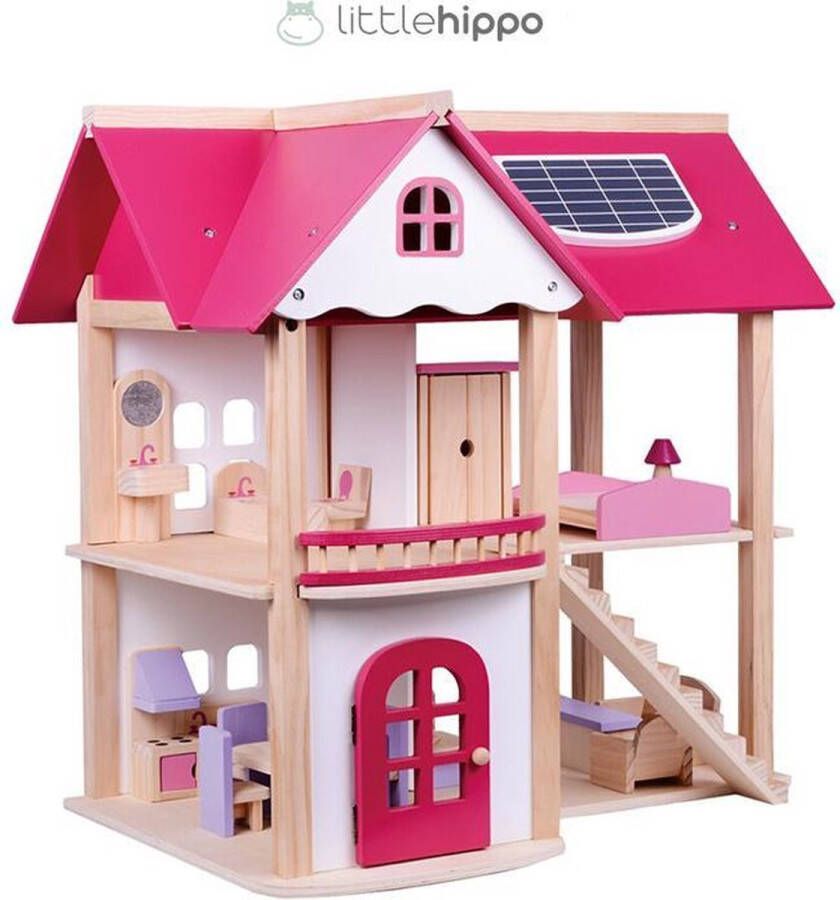 Little hippo Poppenhuis Houten XL roze 'Villa' Luxe Poppen huis