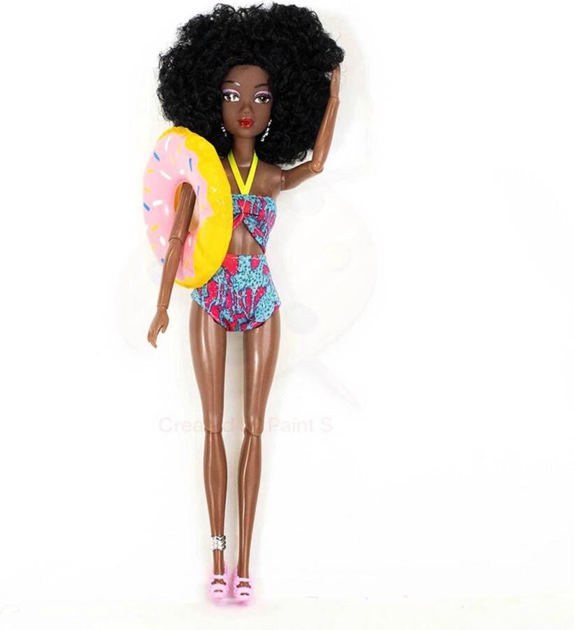 Little Melanin Makena Bruine Barbie Donkere Barbie Pop Meisje Zwart Haar Badpak