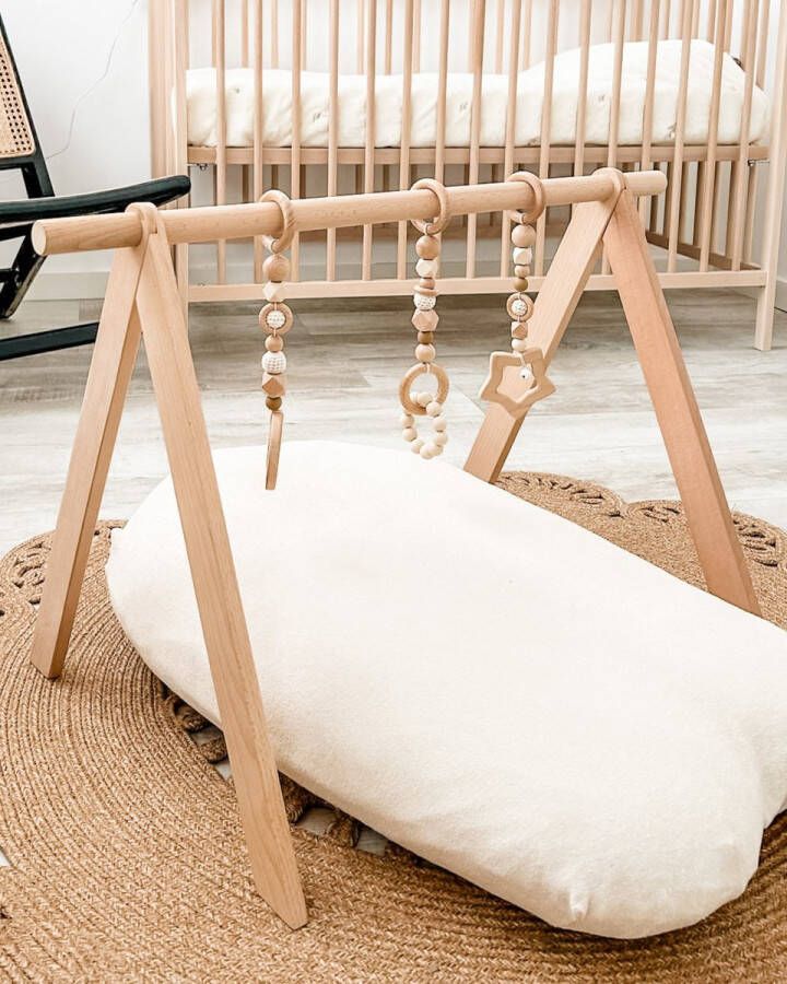 Little Moon Houten Babygym – Babygym met Houten Hangers – Duurzaam & Milieubewust – Houten Baby Speelgoed – Vanaf 0 Maanden – Babyshower – Kraamcadeau